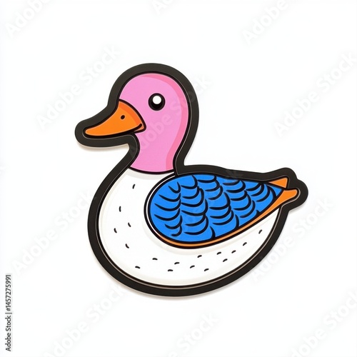 Obraz na płótnie Colorful cartoon duck illustration with vibrant pink and blue details w salonie