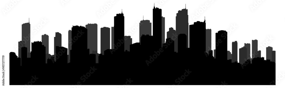 Fototapeta premium black silhouette of a city with skyscrapers or a city panorama without a background