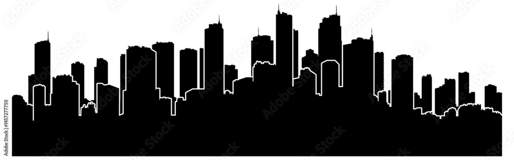 Fototapeta premium black silhouette of a city with skyscrapers or panorama without background