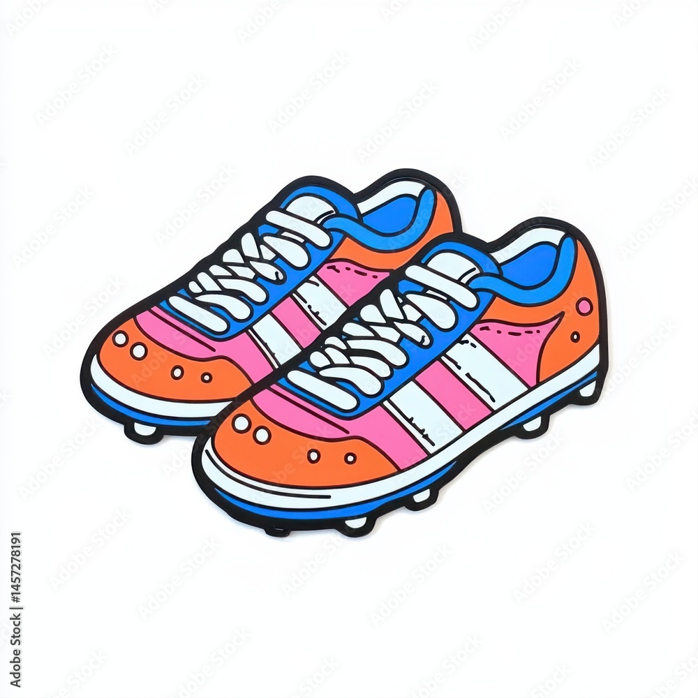 Colorful Cartoon Soccer Shoes with Laces and Graphic Design Elements