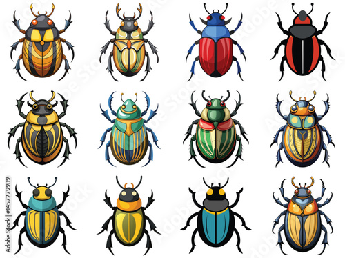 Scarab beetle vector illustration isolated on white background.