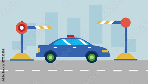Intersection Action A police car caught midmotion as it signals to turn right at a busy intersection with trailing lights behind it to denote speed.