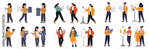 Flat Simple Minimalist Fashion Designer Vector Set on White Background

