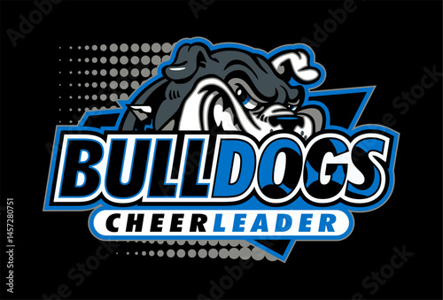 cheerleader team design with half bulldog mascot face for school, college or league sports