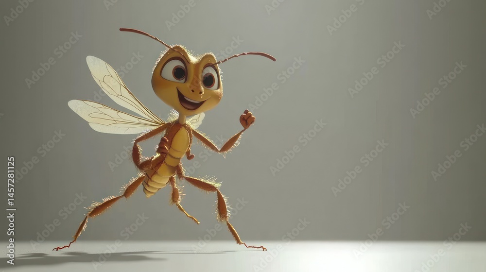 Fototapeta premium Animated bee character, joyful pose