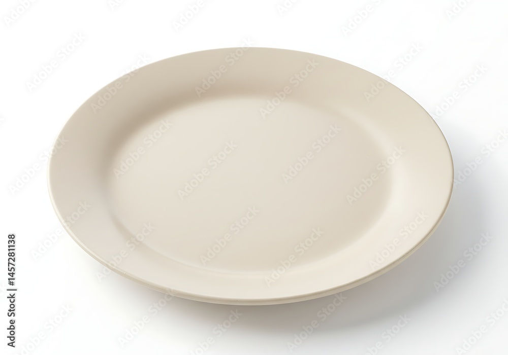 A simple cream colored oval plate centered on a white background showcasing its form and texture softly A simple cream colored oval plate centered on a white background showcasing its form and texture softly