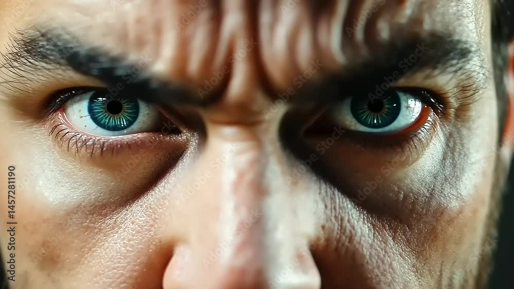 Intense close-up of a man with striking blue eyes showing deep emotion and focus Intense close-up of a man with striking blue eyes showing deep emotion and focus