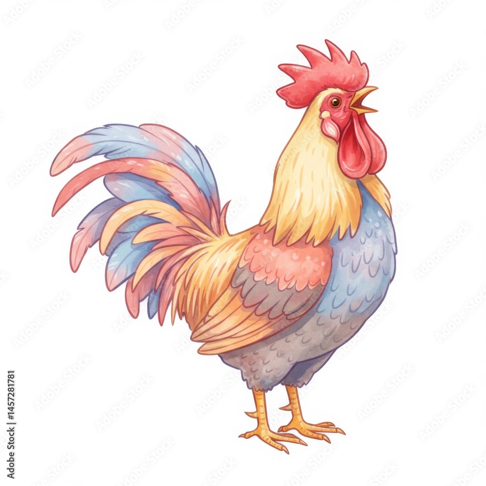 Fototapeta premium Colorful Rooster Illustration Watercolor Painting