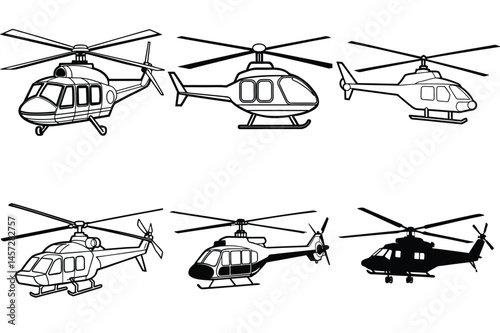 Helicopter outline vector illustration isolated on white background.