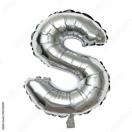 Shiny silver balloon shaped like letter S for celebration PNG on a transparent background 