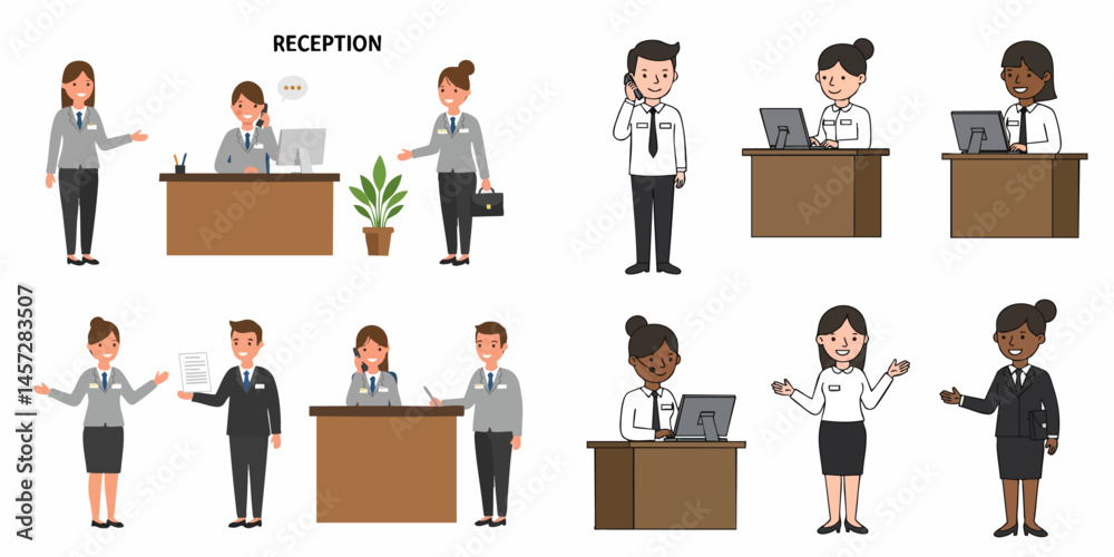 Flat Simple Minimalist Receptionist Vector Set on White Background
Flat Simple Minimalist Receptionist Vector Set on White Background