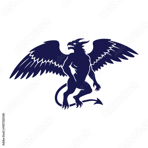 Demon Devil Evil Monster Silhouette, Dark Mythological illuminate Horror Creature Silhouette with Wings and Tail