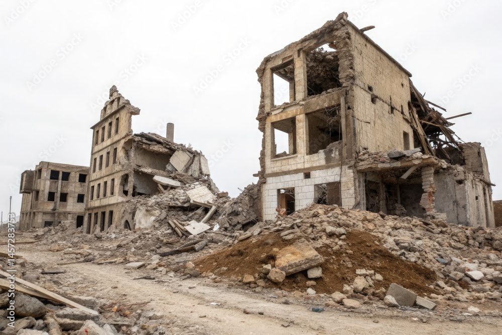 Crumbling Buildings Reveal Devastation in Isolated Urban Area Generative AI Crumbling Buildings Reveal Devastation in Isolated Urban Area Generative AI