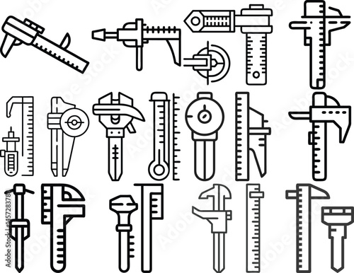 Vernier caliper linea glyph icon outline vector illustration isolated on white background.