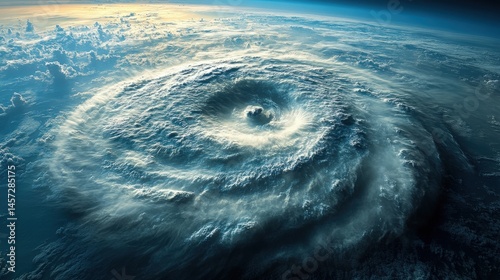 Dramatic aerial perspective featuring a swirling cyclonic storm formation photo