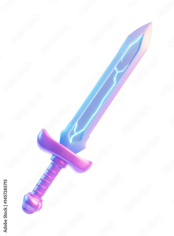 Futuristic neon sword with glowing blade design, cut out - stock png. Futuristic neon sword with glowing blade design, cut out - stock png.