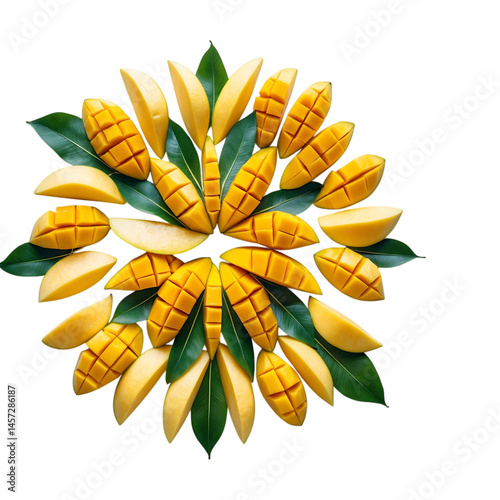 Wallpaper Mural Fresh Mango Fruits with Green Leaves Arranged in Circle Torontodigital.ca