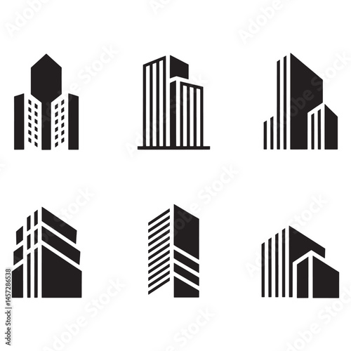 Modern Real Estate Building Icons Set, Minimalist Urban Architecture Logos
