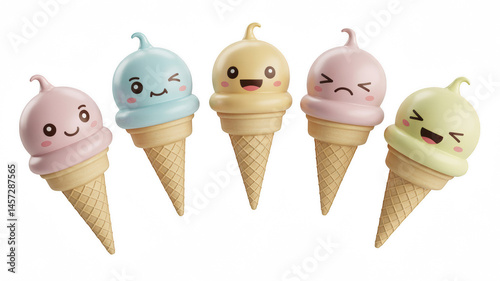Cute Ice Cream Cones with Cartoon Faces