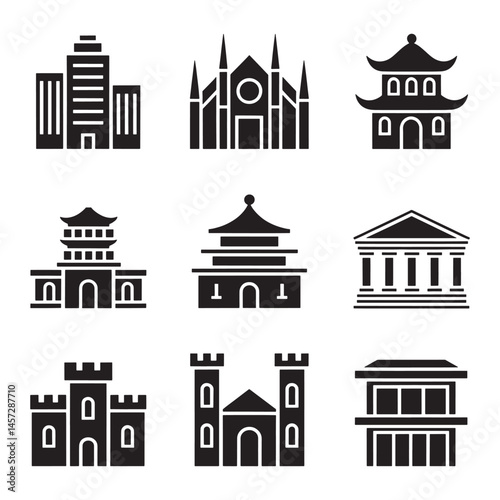 Modern Real Estate Building Icons Set, Minimalist Urban Architecture Logos
