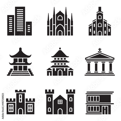 Modern Real Estate Building Icons Set, Minimalist Urban Architecture Logos
