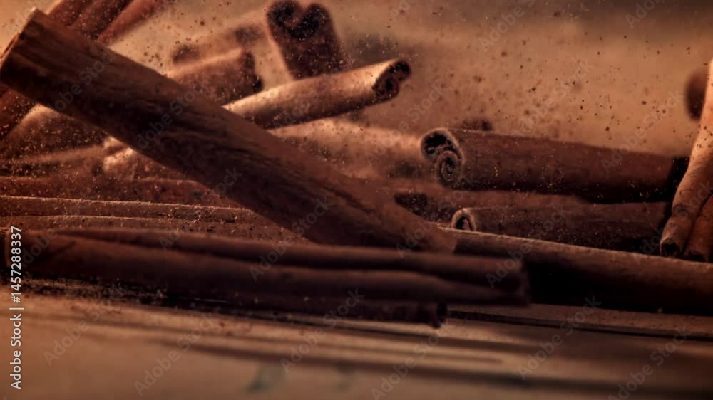 Cinnamon sticks. Filmed on a high-speed camera at 1000 fps. High quality FullHD footage