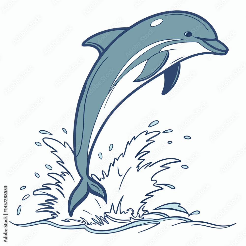 Naklejka premium Dolphin jumping out of water with splashes
