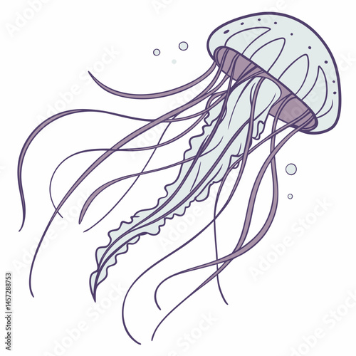 Jellyfish illustration floating in water with bubbles
