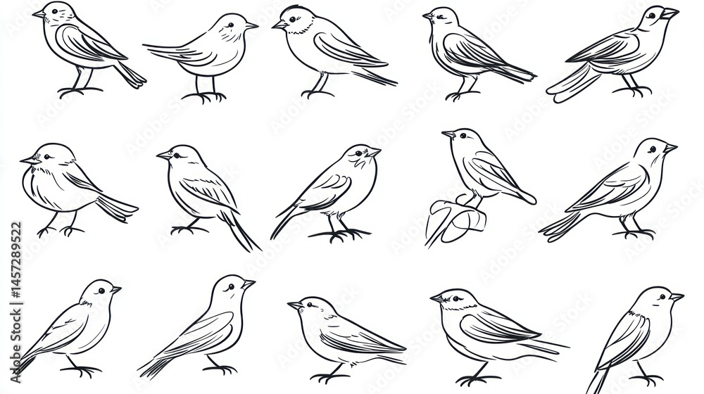 Fototapeta premium Various bird line drawings