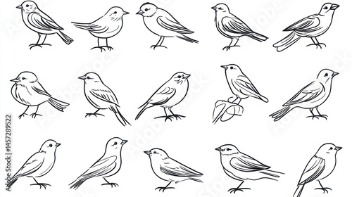 Wallpaper Mural Various bird line drawings Torontodigital.ca