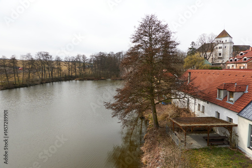 Obraz na płótnie Rozmital pod Tremsinem, Czech Republic - March 22, 2025 - the Rozmital Chateau, original mud castle dates back to the mid-13th century on a sunny spring day. w salonie