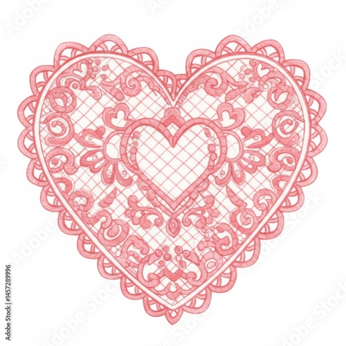 Pink Lace Heart Design Romantic Valentine Illustration