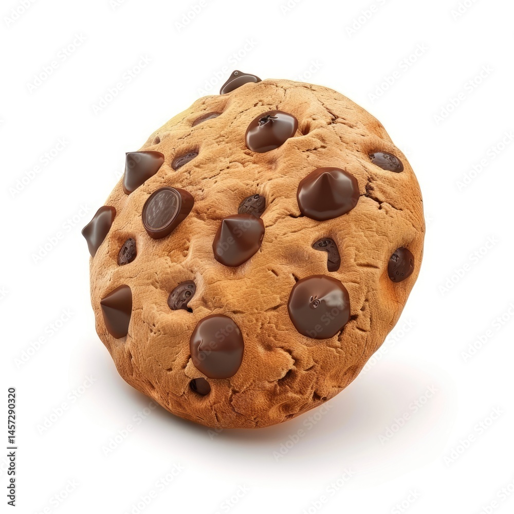 Fototapeta premium Single, round chocolate chip cookie, angled view.