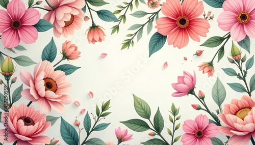 Repetitive floral motif, soft pastel colors, nature inspired, cottagecore, romantic