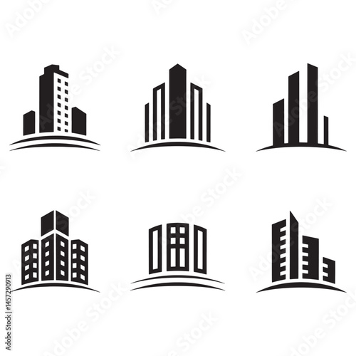 Modern Real Estate Building Icons Set, Minimalist Urban Architecture Logos