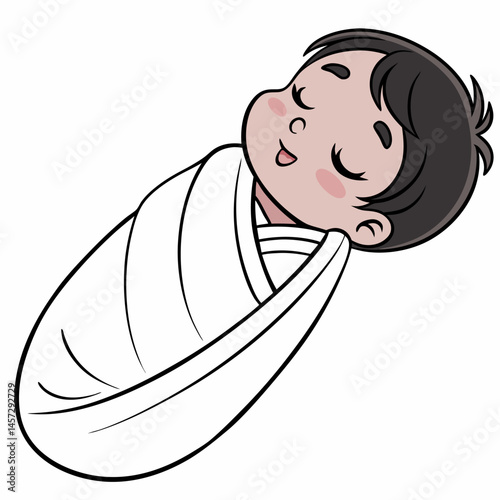 Cute brunette baby wrapped in blanket sleeping peacefully