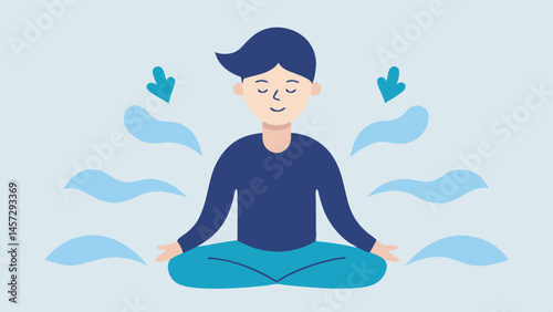 Deep Breathing Exercise An illustration showing a person sitting comfortably with their eyes closed inhaling deeply with arrows illustrating the airflow into their lungs. Surround