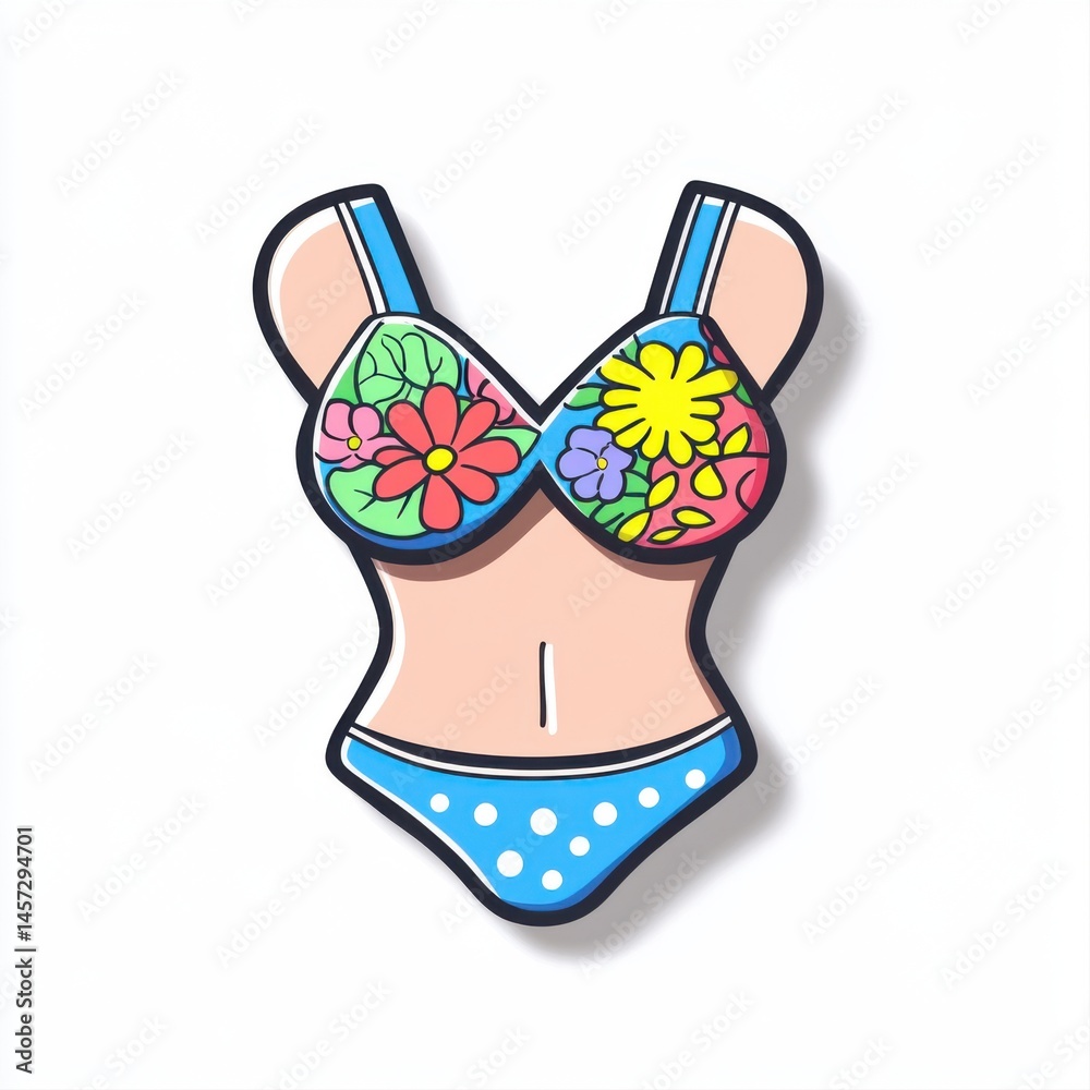 Colorful Floral Swimwear Design Featuring a Stylish Bikini Top and Bottom