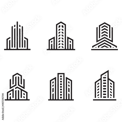 Modern Real Estate Building Icons Set, Minimalist Urban Architecture Logos