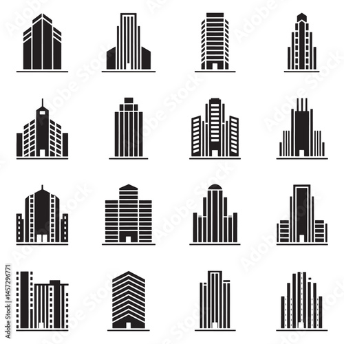 Modern Real Estate Building Icons Set, Minimalist Urban Architecture Logos