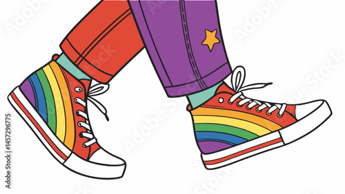 Rainbow sneakers walking with colorful style  