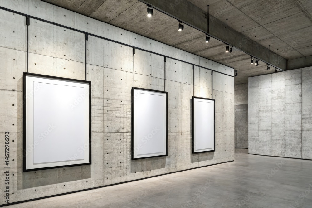 Empty Posters on Concrete Wall in Modern Gallery Space Generative AI Empty Posters on Concrete Wall in Modern Gallery Space Generative AI