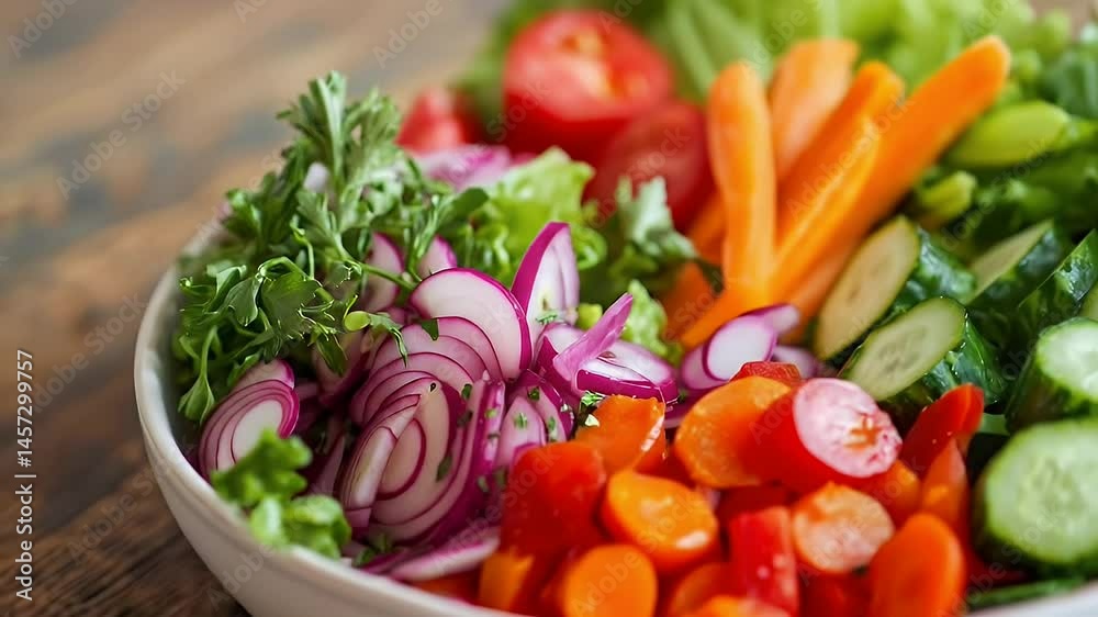 Fresh Vegetable Salad with Carrots Cucumbers Red Onion Tomato and Lettuce Fresh Vegetable Salad with Carrots Cucumbers Red Onion Tomato and Lettuce