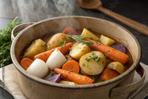Traditional Newfoundland Boiled Dinner With Vegetables and Herbs Generative AI photo