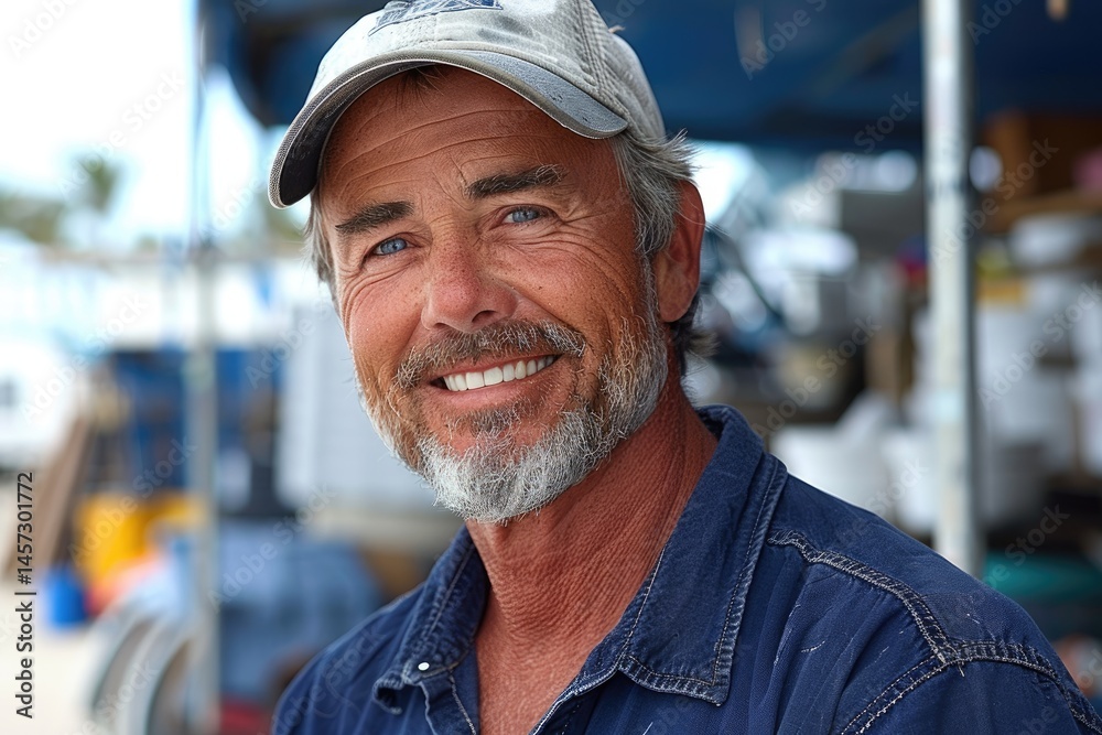 A smiling older man wearing a cap appears content in portrait A smiling older man wearing a cap appears content in portrait