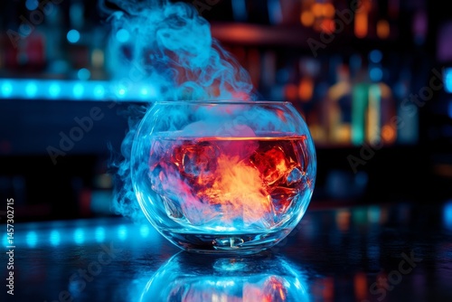Molecular gastronomic cocktail with smoke in a spherical glass