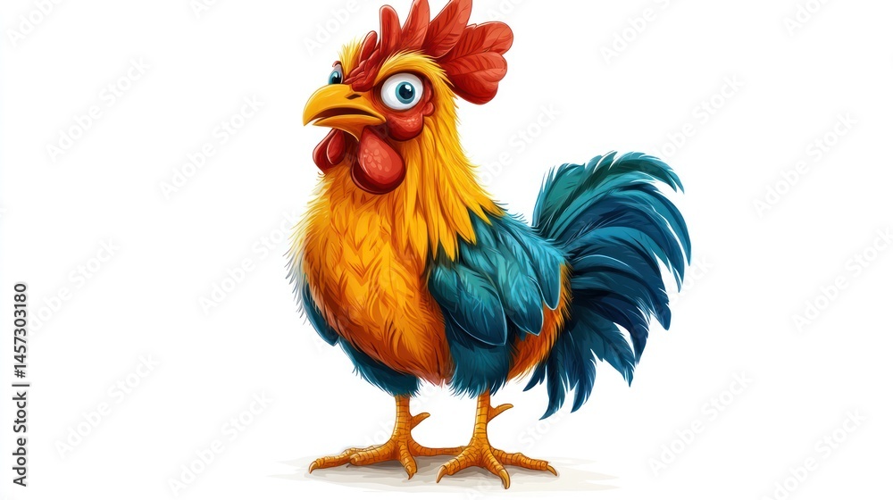 Fototapeta premium Cartoon rooster, vibrant colors