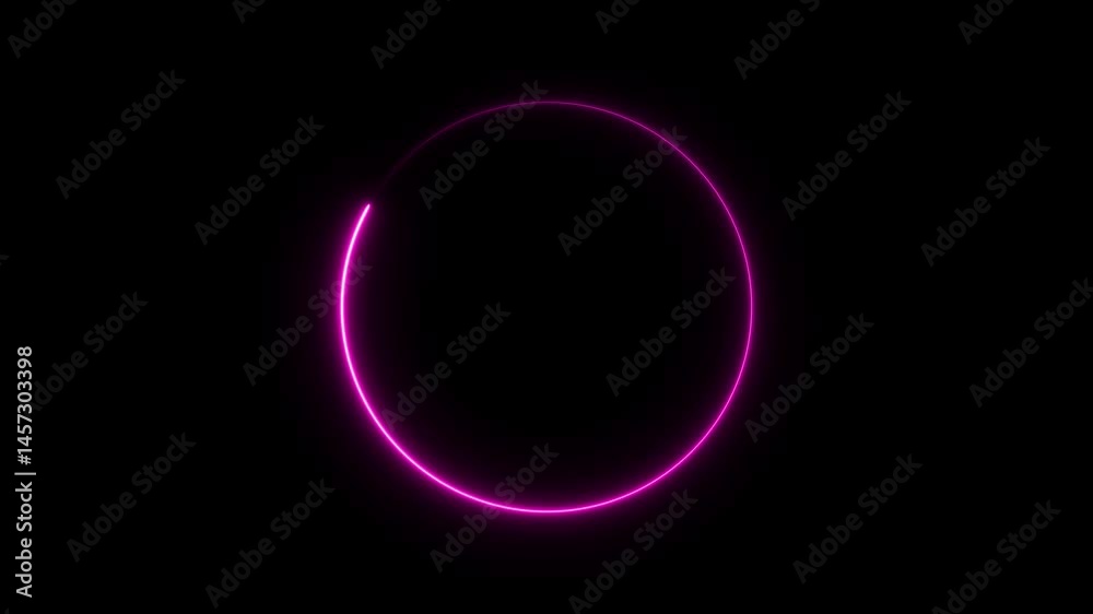 Circular round ring neon frame in pink and purple. Looping animation of circle line movement.