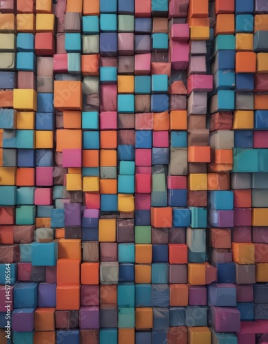 Colorful rectangular & square photo blocks, dynamic arrangement , image, visual, modern