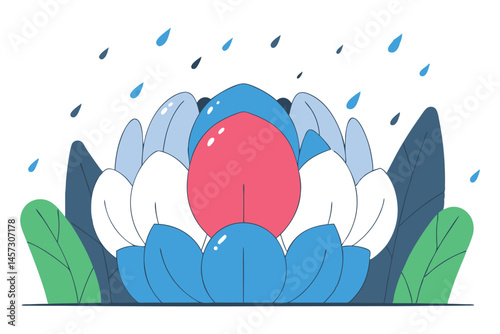 Rounded teardrop petals clustered tightly like droplets forming a bloom